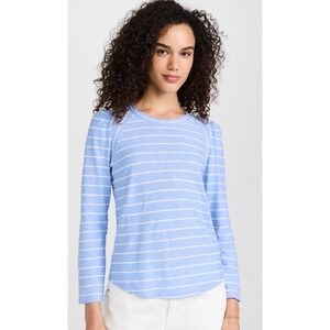 Veronica Beard Mason Baseball Tee Womens Large Blue White Stripe Preppy Luxury